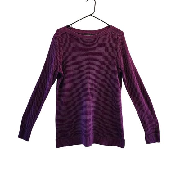 Ann Taylor Knit Ribbed Sweater Top Women L Purple Long Sleeve Round Neck Viscose - Picture 1 of 8